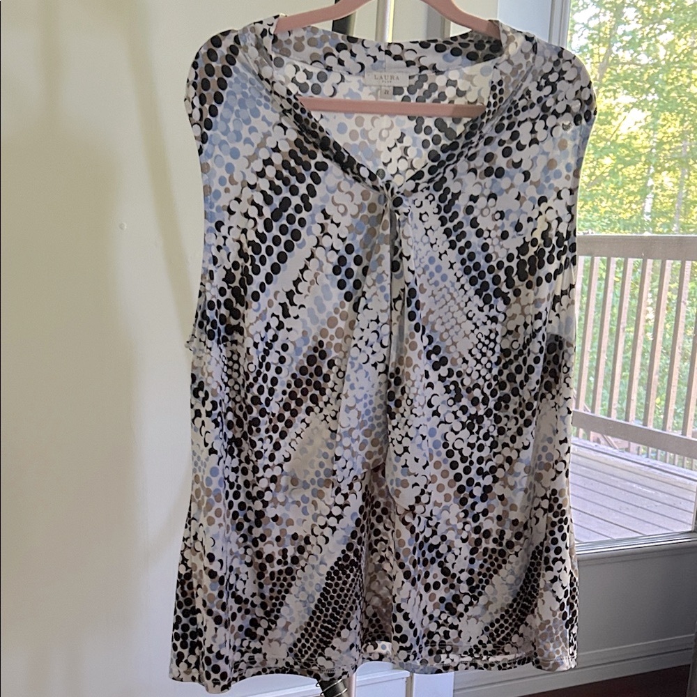 Laura Women's Sleeveless Top - Black, Beigw, Blue and White Dots
